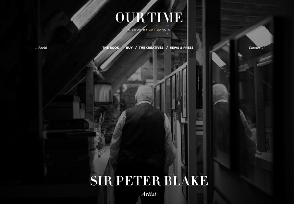 A screenshot of a black web design named Our Time