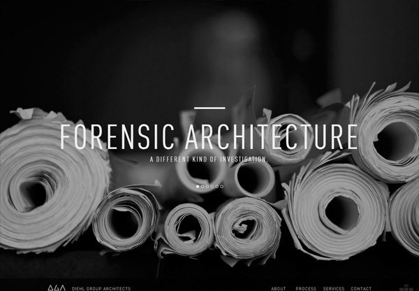 A screenshot of a black web design named Diehl Group Architects