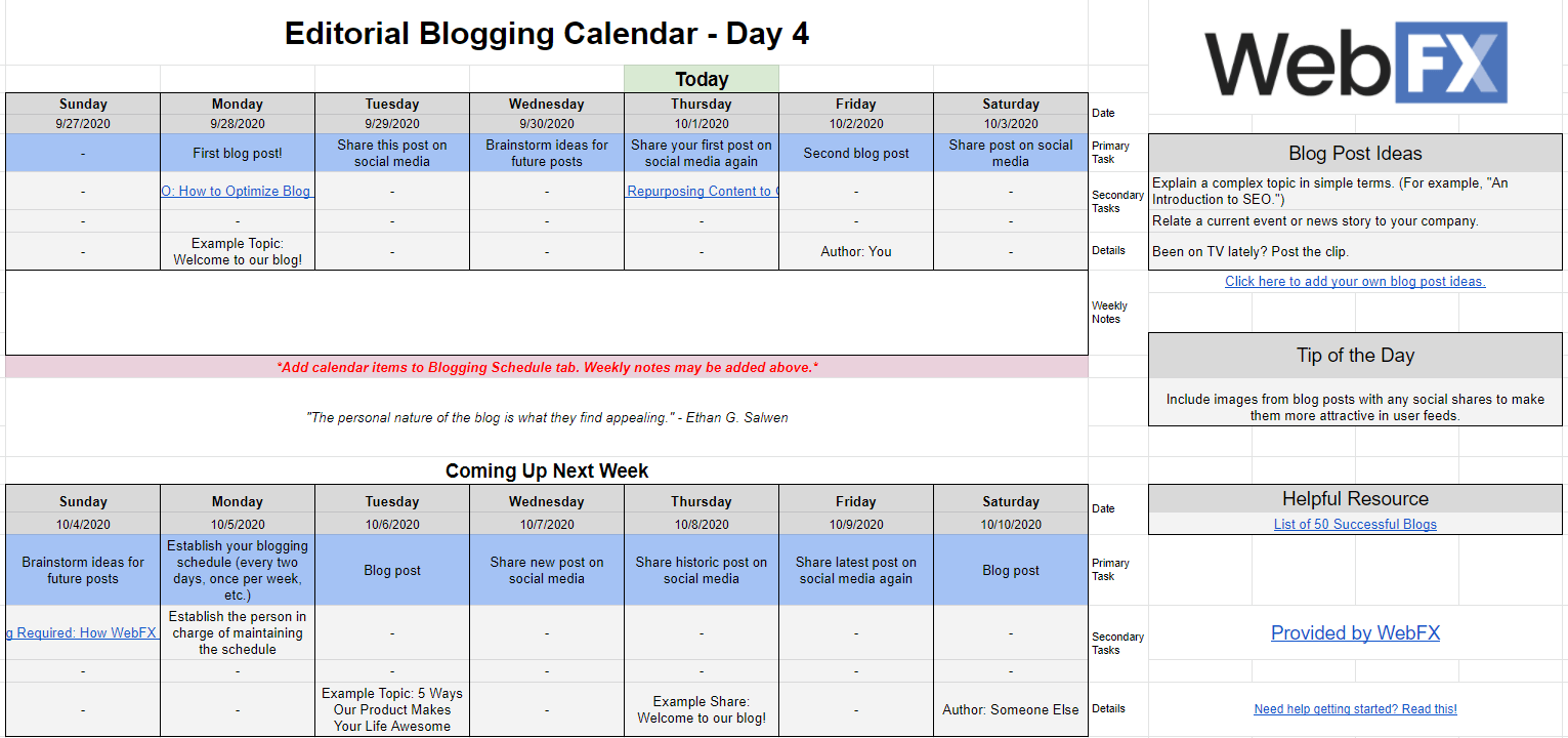 complete editorial content calendar for blogs