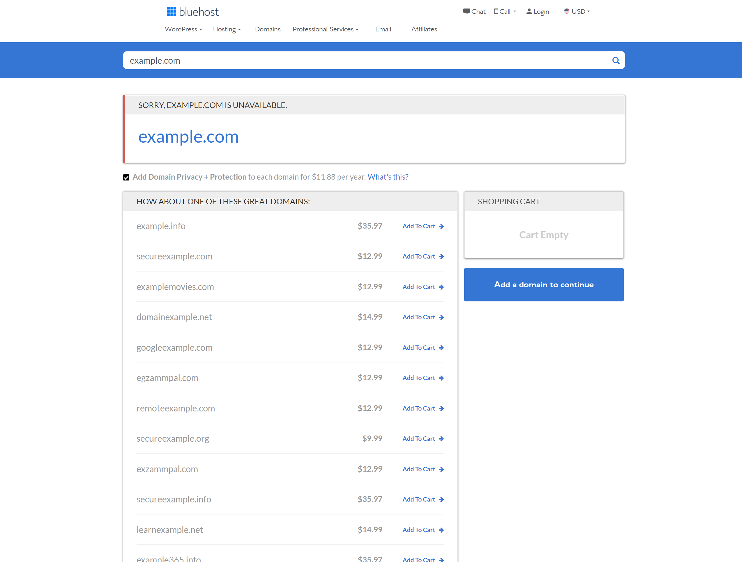 Bluehost domain registrar