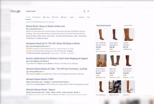 Google shopping ads for "brown boots"