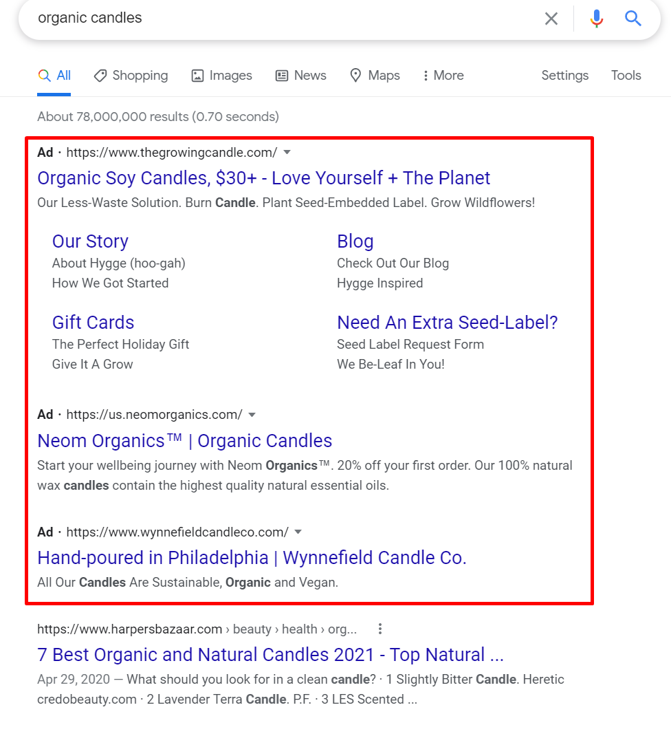 candle ppc ad