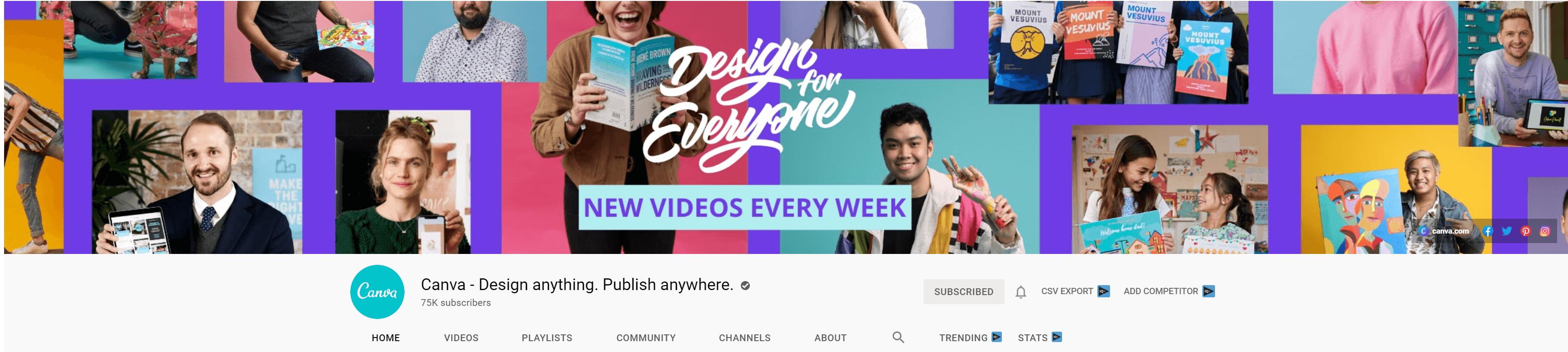 YouTube channel art for the design tool company Canva