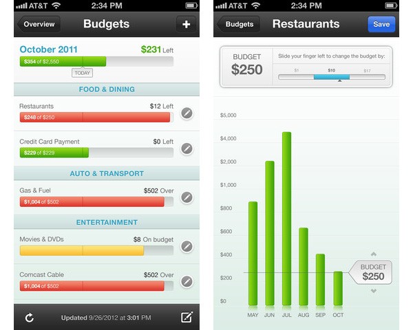 Chart graph data visualization example: Mint.com iPhone app