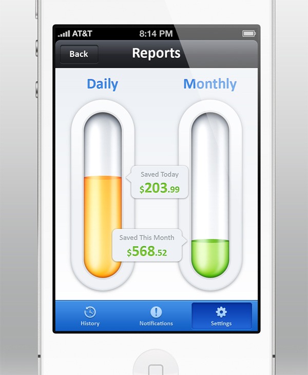 Chart graph data visualization example: Savings App iOS