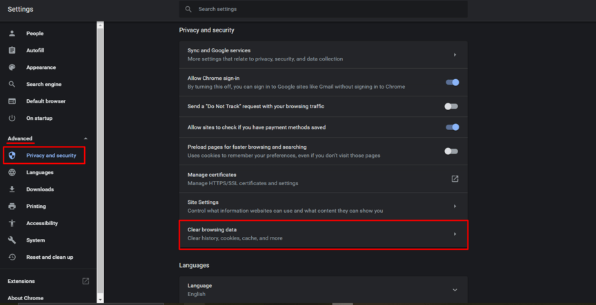 privacy and security settings example