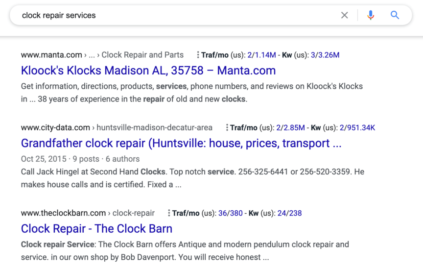 clock repair services google results