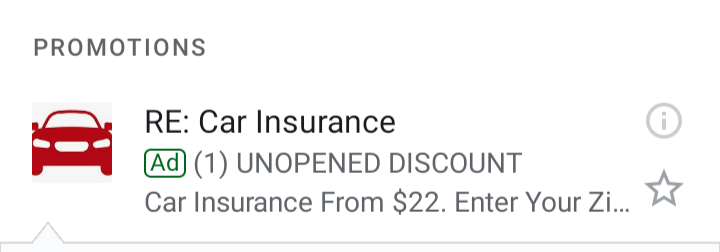 closed car insurance gmail ad