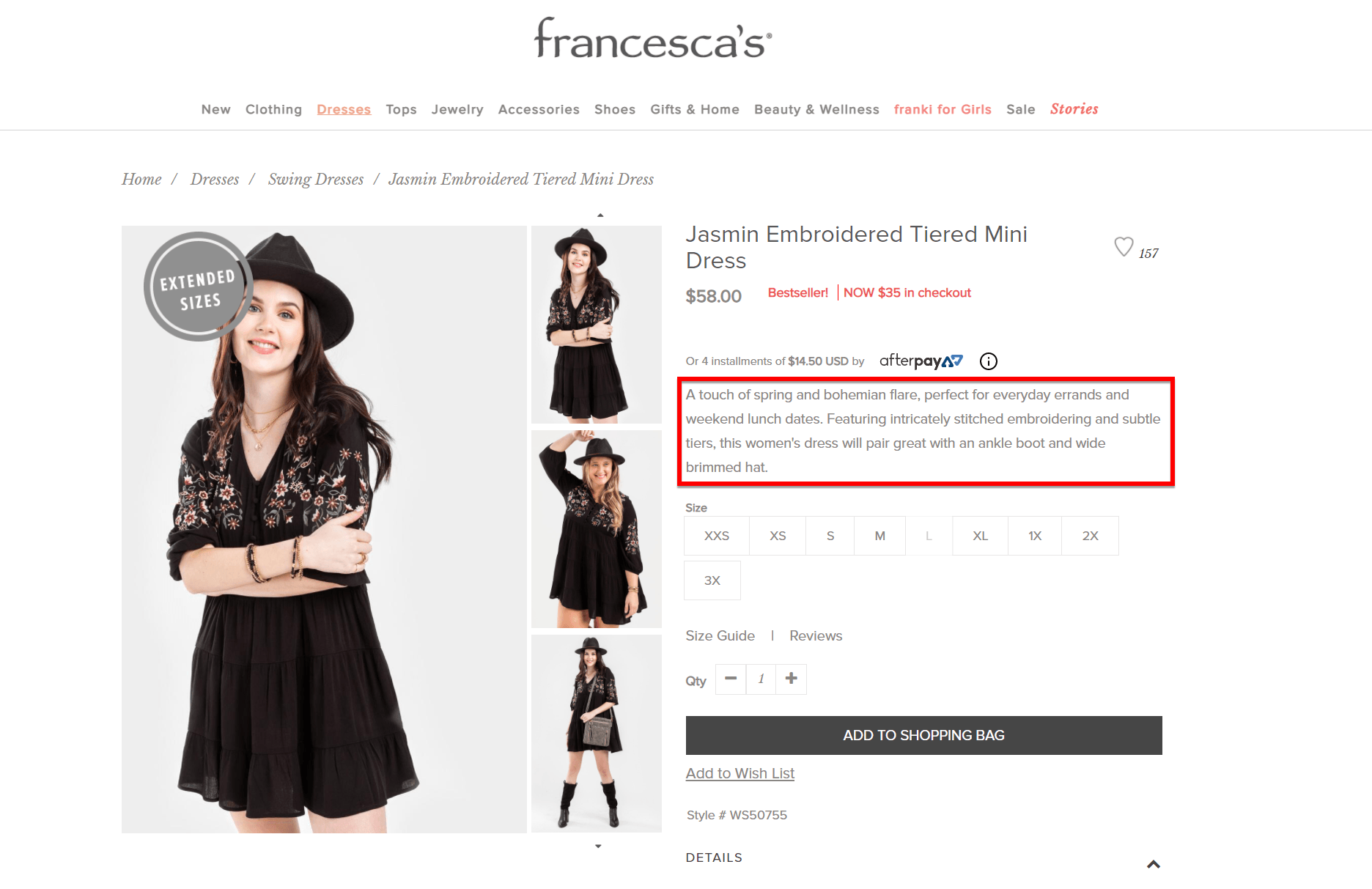 A dress from Francesca's with a cute description