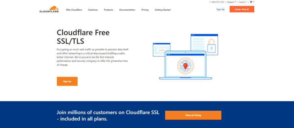 page for Cloudflare's free SSL