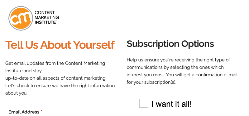 Newsletter sign-up page for This Week in Content Marketing