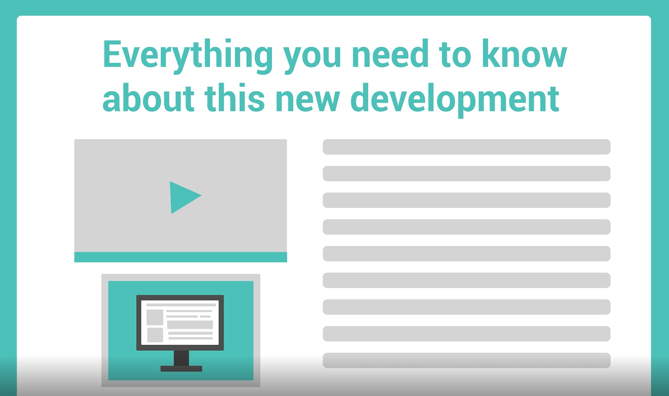 An example web page about a new tech development, featuring a video, lines of text, and a graphic