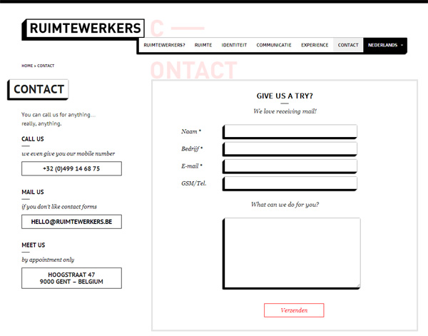 Web form on Ruimtewerkers