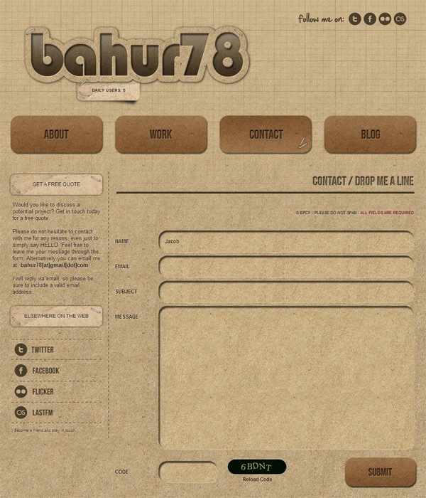 Web form on BAHUR78