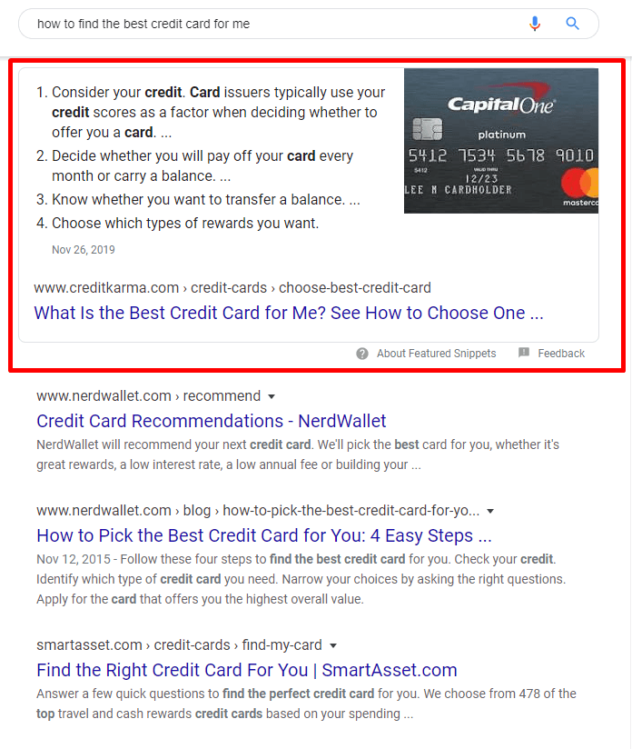 credit karma featured snippet