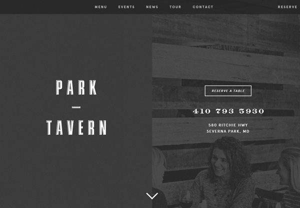 Dark web design example: Park Tavern