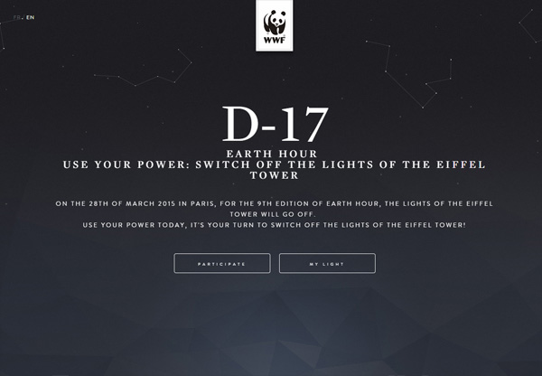 Dark web design example: Earth Hour Paris