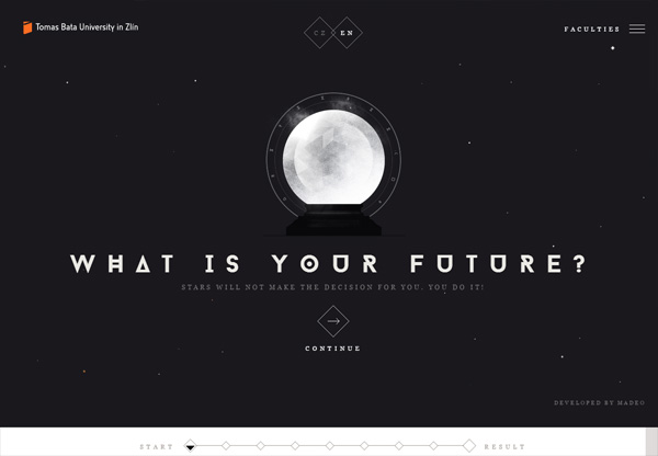 Dark web design example: Tomas Bata University