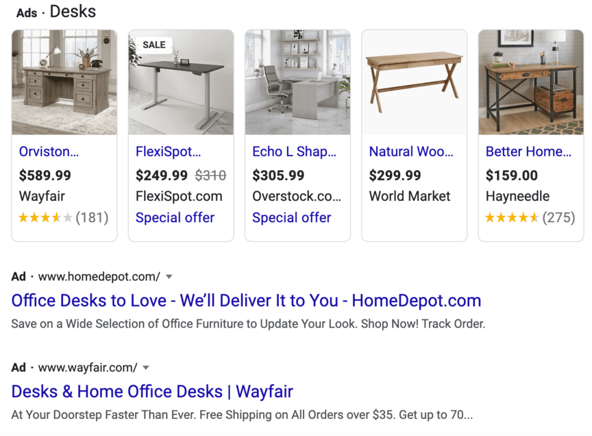 desk google search ppc ads