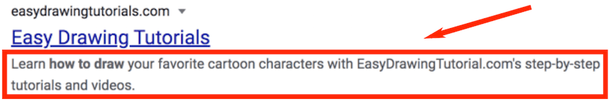 Meta description on Google SERP for drawing tutorial web page