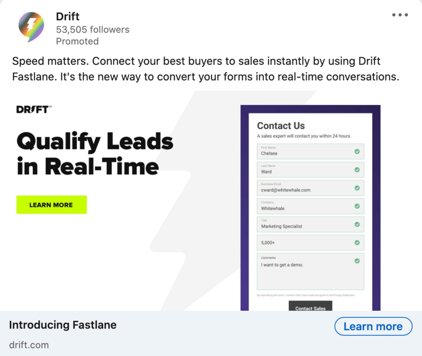 drift linkedin promoted post