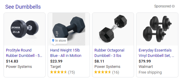 dumbbells google shopping ads