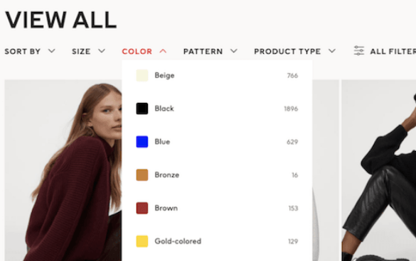 Ecommerce navigation filters on H&M's website