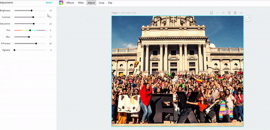 Editing a photo of the WebFX team in Canva