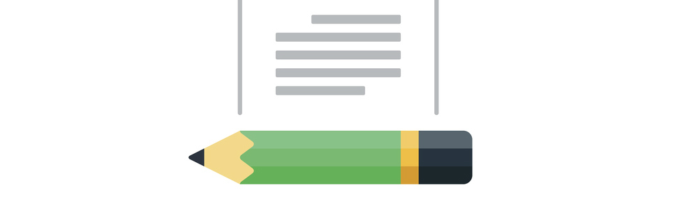 Icon of a green pencil with an eraser writing on a lined document.