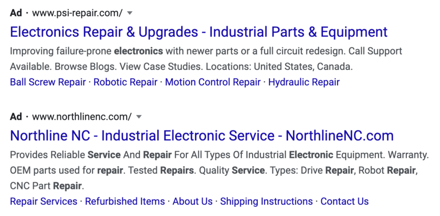 electronic repair services ppc ads