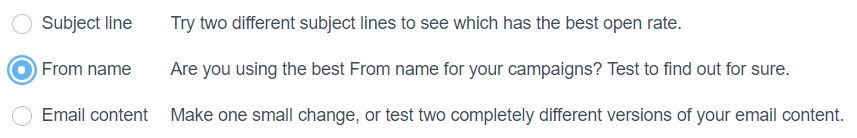 Email A/B test options