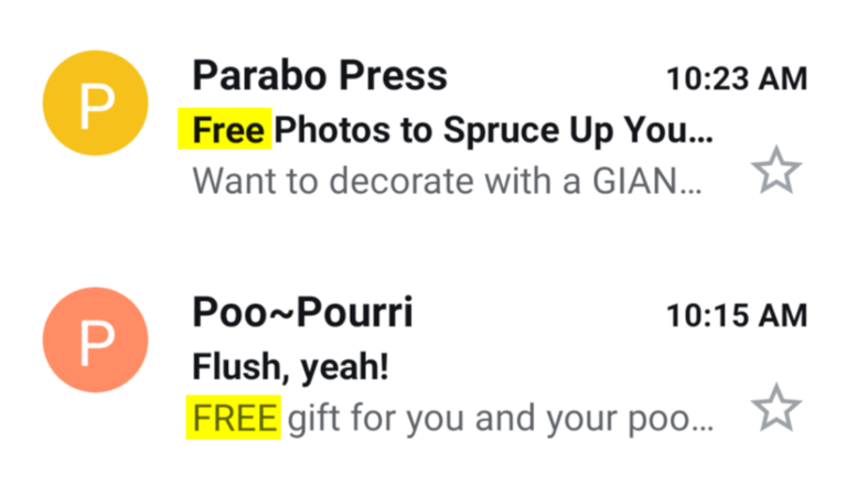 Emails that use "Free"