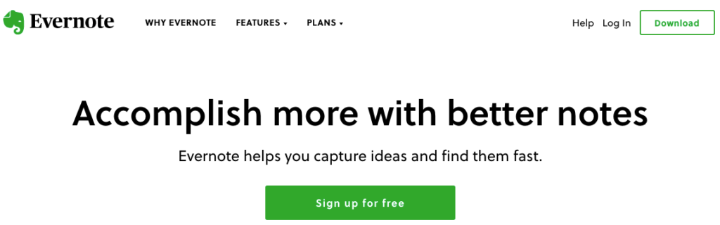 Evernote homepage