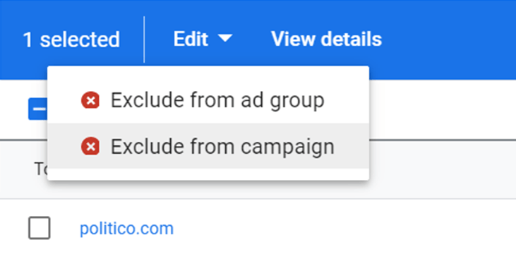 exclude ad placements