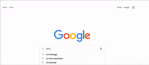 A gif of a Google search for technology blogs, followed by the results