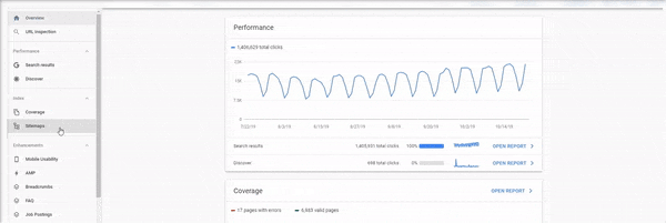 Click sitemaps under the left sidebar, and then add your sitemap URL and click submit