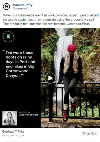 A Facebook ad example from Backcountry