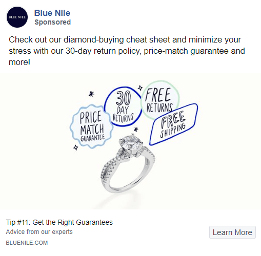 A Facebook ad example from Blue Nile