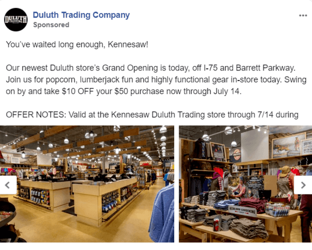 A Facebook ad example from Duluth Trading Company