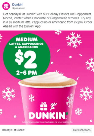 Facebook ad example Dunkin'