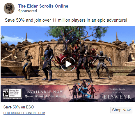 A Facebook ad example from Elder Scrolls Online