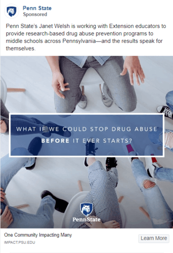 A Facebook ad example from Penn State