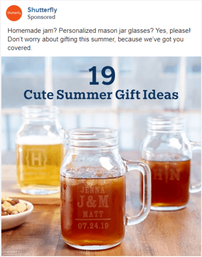 A Facebook ad example from Shutterfly