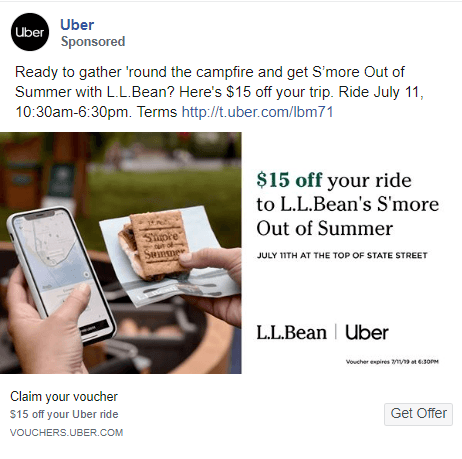 A Facebook ad example from Uber