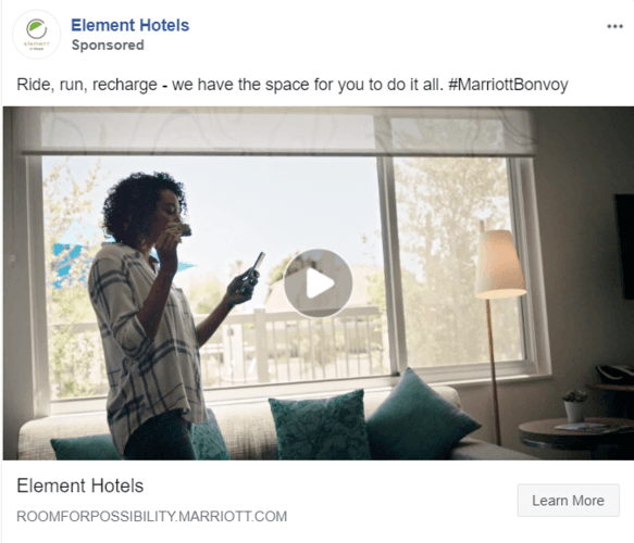 A Facebook ad example from Element Hotels