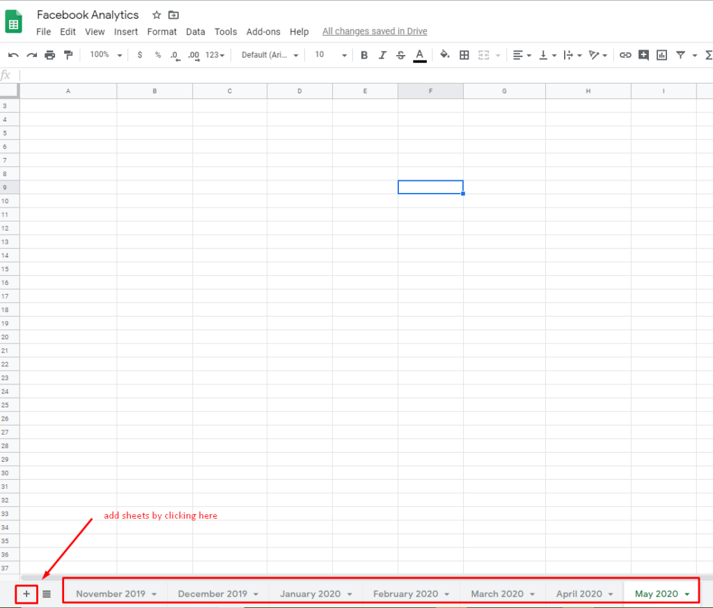 Creating tabs for each month in a Google Sheet for Facebook Analytics data