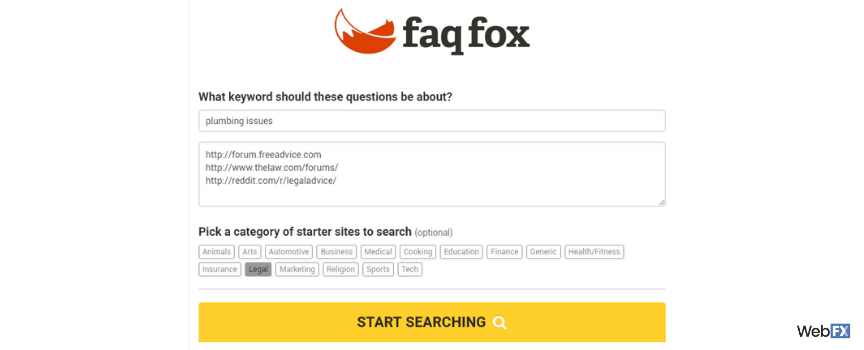 A screenshot of FAQFox, a digital marketing solution