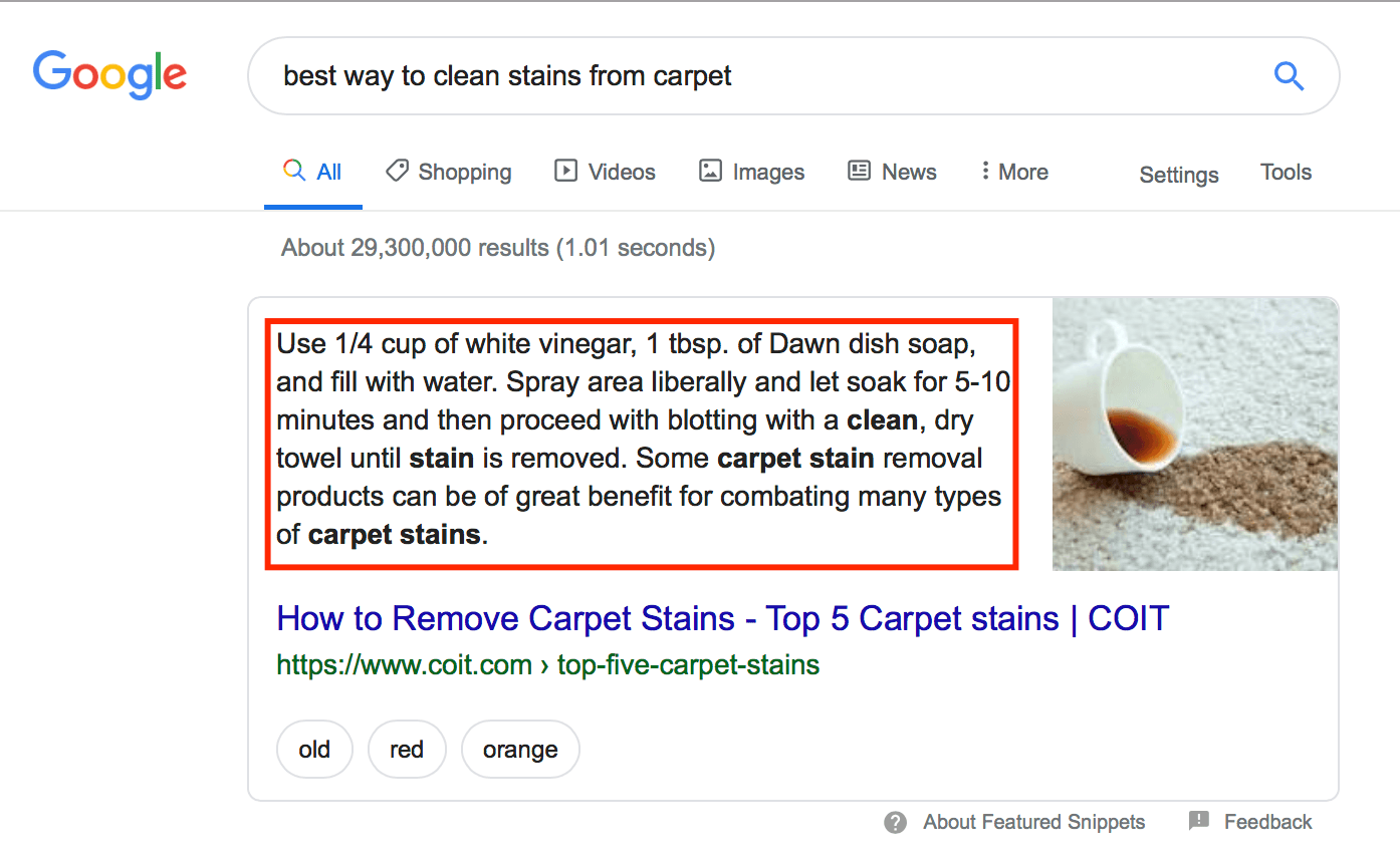 featured snippet carpet cleaning example