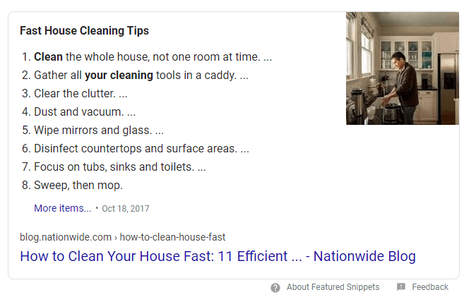 featured snippet cleaning example