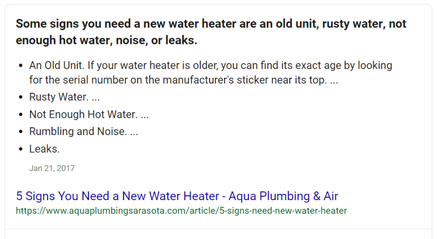 An example of a featured snippet